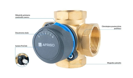 Afriso 4-drogowy obrotowy zawór mieszający ARV 485 ProClick, DN32, Rp1 1/4", Kvs 16