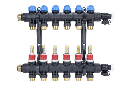 Afriso ProCalida EF1K Rozdzielacz do ogrzewania płaszczyznowego, 6 obiegów, G1", 0,2÷1,6 l/min