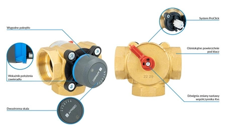 Afriso 3-drogowy obrotowy zawór mieszający ARV 386 Vario ProClick, DN40, Rp1 1/2", Kvs 14-36