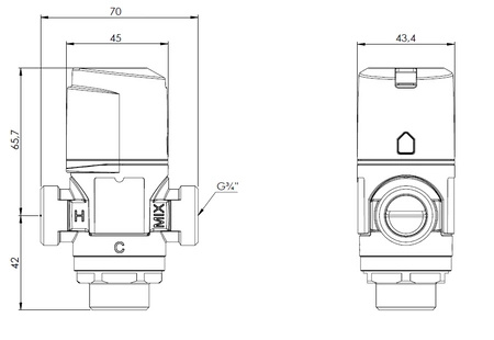 Afriso Termostatyczny zawór mieszający ATM 341, DN15, G3/4", 20÷43°C, Kvs 1,6 m³/h