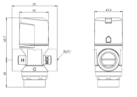 Afriso Termostatyczny zawór mieszający ATM 333, DN20, Rp3/4", 35÷60°C, Kvs 1,6 m³/h 12 333 10