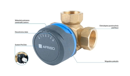 Afriso3-drogowy obrotowy zawór mieszający ARV 382 Vario ProClick, DN20, Rp3/4", Kvs 3,5-9