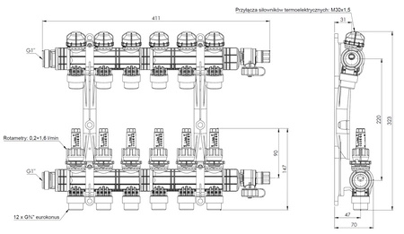 Afriso ProCalida EF1K Rozdzielacz do ogrzewania płaszczyznowego, 6 obiegów, G1", 0,2÷1,6 l/min