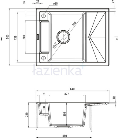 Deante Magnetic zlewozmywak granitowy 64x50 cm magnetyczny antracyt metalik ZRM T11A