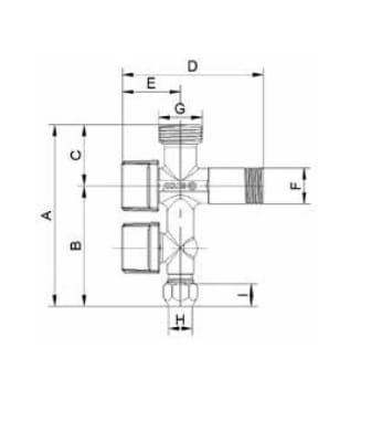 Zawór COMBI Kątowy Pralkowy 1/2GZ x 3/4GZ x 3/8GZ, Bez Nakrętki, Metalowy Uchwyt (COMB5MAC)
