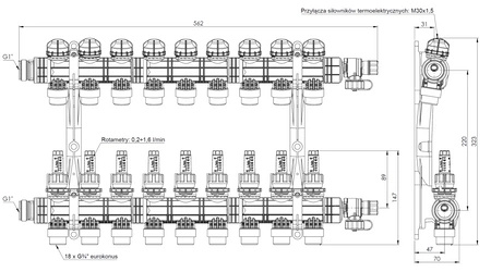 Afriso ProCalida EF1 K 9 obiegów grzewczych, G1", 0,2÷1,6 l/min