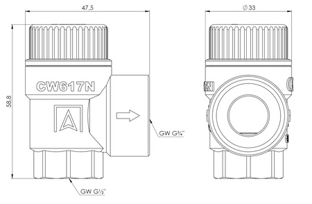 Afriso Zawór bezpieczeństwa do zasobników c.w.u. MSW, 6 bar, GW G1/2" x GW G3/4"