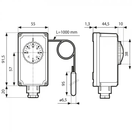 Afriso Termostat zanurzeniowy TC2, 0÷90°C, nastawa zewnętrzna, kapilara 1000 mm