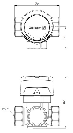 Afriso 3-drogowy obrotowy zawór mieszający ARV 382 Vario ProClick, DN20, Rp3/4", Kvs 3,5-9