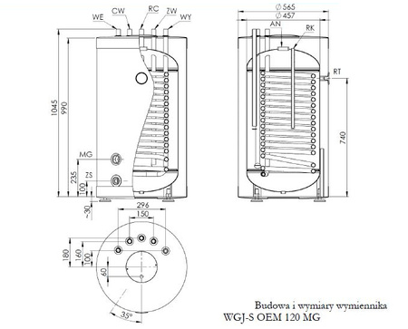 Elektromet WGJ-S OEM 120/MG Wymiennik c.w.u z wężownicą 120 litrów