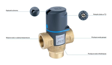 Afriso Termostatyczny zawór mieszający ATM 333, DN20, Rp3/4", 35÷60°C, Kvs 1,6 m³/h 12 333 10