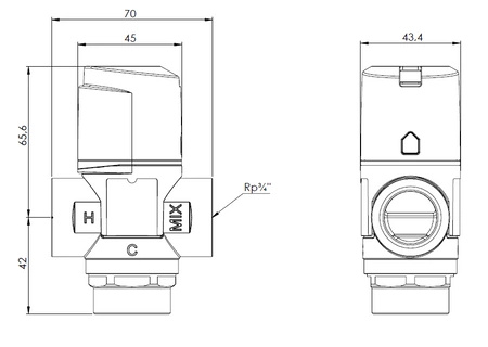 Afriso Termostatyczny zawór mieszający ATM 331, DN20, Rp3/4", 20÷43°C, Kvs 1,6 m³/h