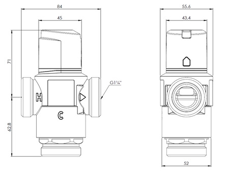 Afriso Termostatyczny zawór mieszający ATM 881, DN25, G1 1/4", 20÷43°C, Kvs 4,2 m³/h 12 881 10