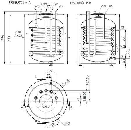 Elektromet WGJ-S OEM 100/MG Wymiennik c.w.u. z wężownicą 100 litrów 062-10-101/MG