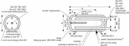 GALMET 21-1048 Wymiennik c.w.u. z podwójną wężownicą U 100 L