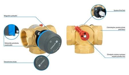 Afriso 3-drogowy obrotowy zawór mieszający ARV 385 Vario ProClick, DN32, Rp1 1/4", Kvs 7,5-19