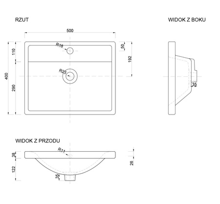 Umywalka wpuszczana w blat Defra Barcelona 50 cm
