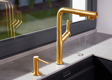 KFA Armatura Duero Design Gold bateria kuchenna stojąca z wyciąganą wylewką złoty szczotkowany 6623-220-31