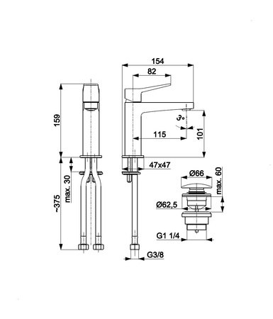 KFA Armatura Malaga bateria umywalkowa stojąca gun metal grey 4522-815-61