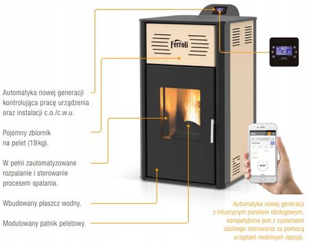 FERROLI LSMBP08T kominek na pelet z płaszczem wodnym BRETA 8 kW