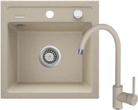 Deante Zorba zlewozmywak granitowy 44x44 cm z baterią kuchenną Nemezja piaskowy ZQZA7103