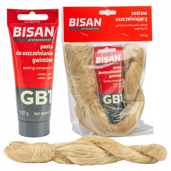 Pakuły konopie lniane len pasta tubka do gwintów zestaw uszczelniający 200g Bisan B870800
